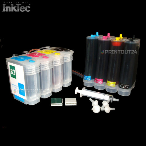 CISS Nachfüllpatrone Tinte refill ink set für 82XL HP Designjet 510 BK Y M C